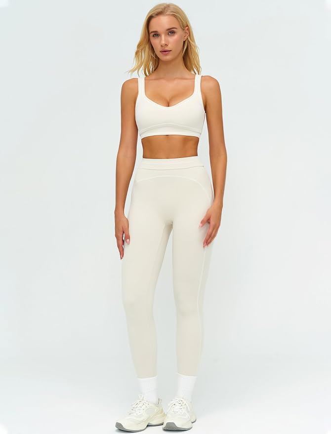 Women 2 Piece Workout U Back Color Block Sports Bra High Waist Tummy Control Active Leggings Yoga Pilates Outfits