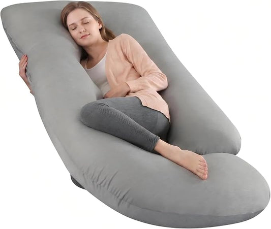 Pregnancy Pillow for Sleeping, Soft 57“ Full Body Maternity Pillow, U Shaped with Removable Washable Cover, Support for Back, Belly, Leg, Hip, Neck & Shoulder (Cooling Grey)