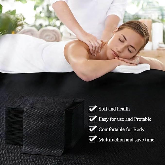 100Pcs Disposable Bed Sheets 31.5"x71"Coated Non-Woven Massage Table Sheets,Waterproof & Oil-Proof,Hygienic & Comfortable for Massage,Tattoo,Beauty,Spa,Breathable & Durable(Black)