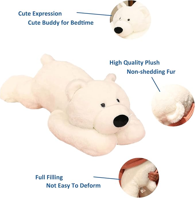 Weighted Stuffed Animals, 6.2 lbs Weighted Polar Bear Stuffed Animal Toy White Bear Plush Animals Throw Pillow Gifts for Boys Girls, 29.5 inch
