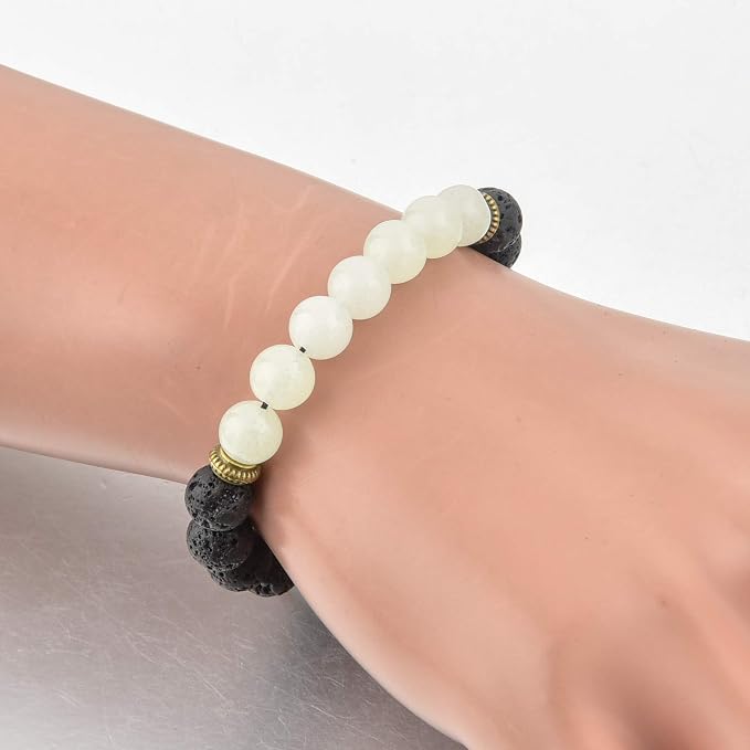 Green Glowing Stone & Lava Rock Beaded Adjustable Bracelet for Women & Kids Essential Oil Diffuser for Aromatherapy Ideal for Anti-Stress Anti-Anxiety (Upgraded Adjustable Anti-Loose System)
