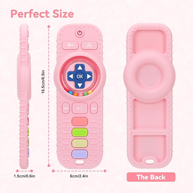 Baby Teether Toy Chew Toys for Babies, Silicone TV Remote Control Shape with Rattle Teething Relief for Infants, Sensory Teething Toys for Baby
