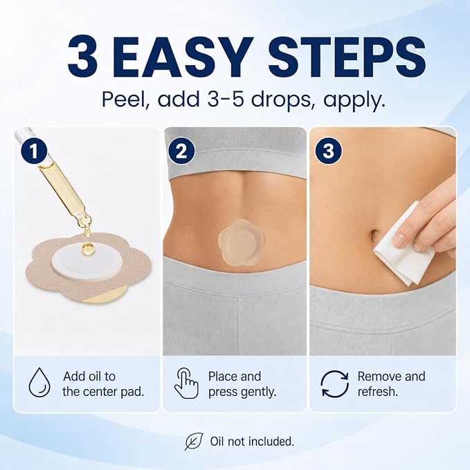 50PCS Castor Oil Patches, 3.15" Large Disposable Castor Oil Pack Wrap for Belly Button, No-Wash Self-Adhesive Oil Patches with Cotton Center Pad, Breathable & Travel-Friendly, Oil Not Included