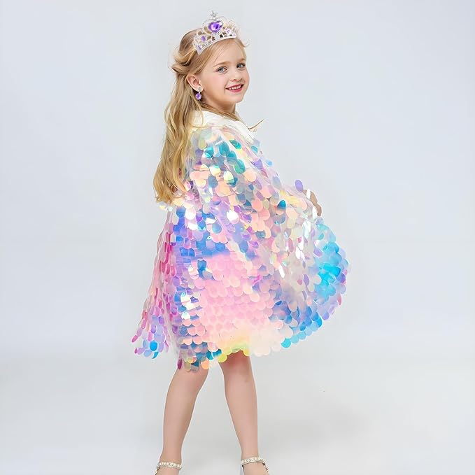 Princess Dress Up Rainbow Mermaid Cape Toddler Costume for Princess Cloaks Gift Set for Little Girls 3-8 Years