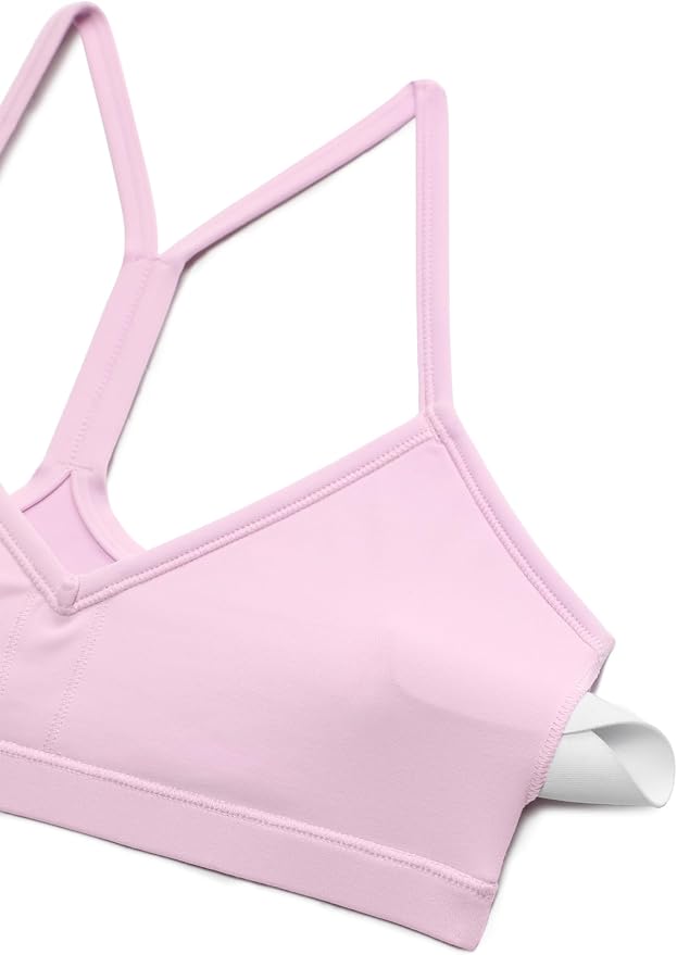 CRZ YOGA Butterluxe Ruched Sports Bras for Women - V Neck Spaghetti Thin Strap Y Back Wireless Padded Yoga Crop Top