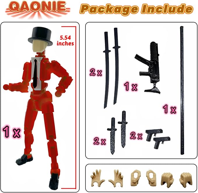 3D Printed 5.54-inch Multi-Jointed Action Figures Dummy13, Full Body Mechanical Movable Toy, Multiple Accessories, Hand Painted Figure, Desk Decoration, Creative Gifts (Y-Red Gentleman)