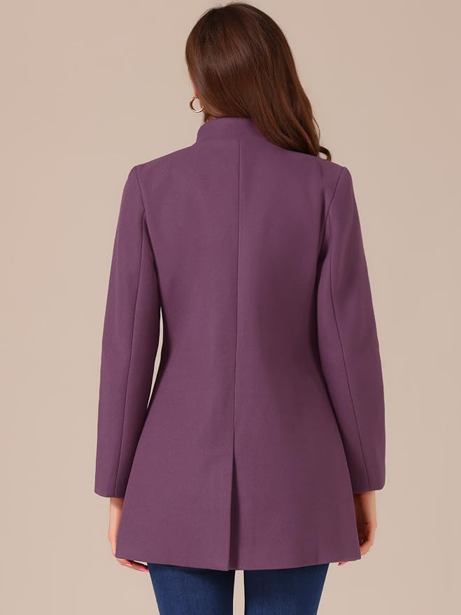 Allegra K Women's Winter Overcoat Mid-Long Stand Collar Single Breasted Coat Outerwear