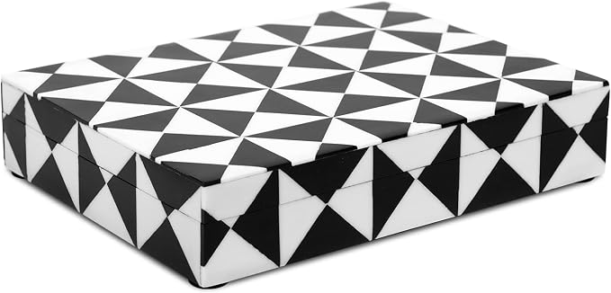 Handicrafts Home Decorative Storage Box with Lid, Black and White Decorative Box for Remote Controls, Slim Coffee Table Storage Box for Shelf, Desk & Living Room Decor, Triangle 8 x 6 x 1.5 Inch