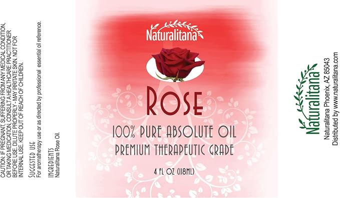 Naturalitana 4oz Pure Rose Essential Oil - Aromatherapy, Unadulterated, Therapeutic Grade, GC/MS Tested