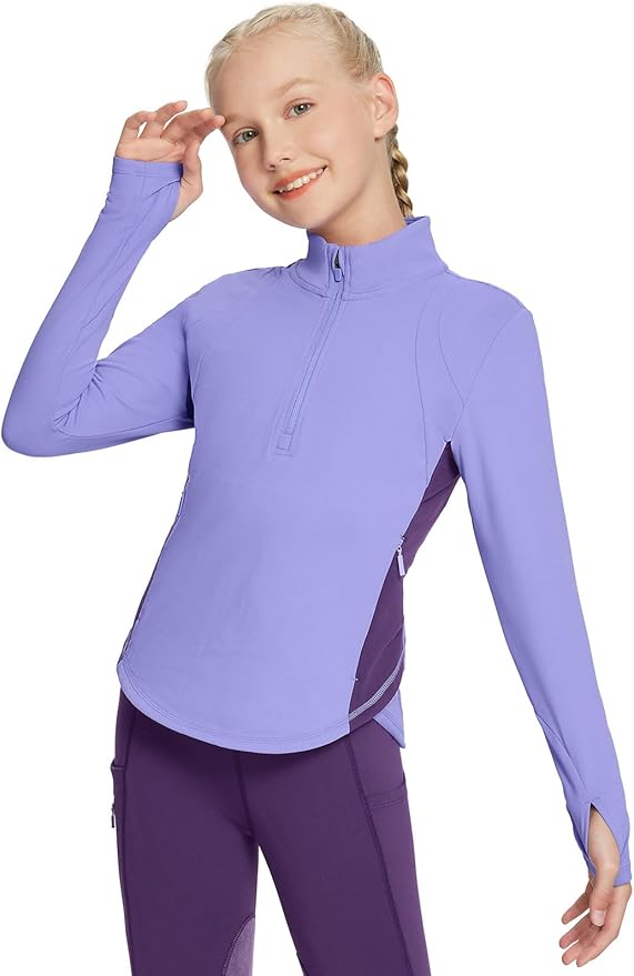 baleaf Girls Long Sleeve Shirts Fleece Jacket Fall Half Zip Pullover Kids Sweatshirts Athletic Thermal Coat