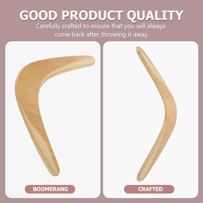 Kisangel 1pc Wooden Boomerang for Adults, 14.17 Inch Large Throwers Boomerang Outdoor Flying Toy for Family Fun Active Play, Synthetic Material, Beige,