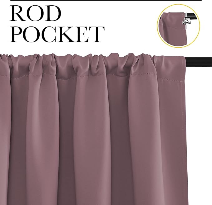 NICETOWN Room Darkening Curtains for Bedroom - Home Decoration Privacy Protection Thermal Insulated Solid Drapes/Draperies for Sliding Glass Door (Dry Rose, Set of 2, 52 x 95 inches)