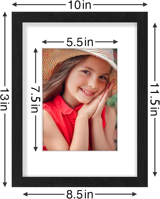 Vittanly 9x12 Picture Frames Set of 9 for Wall or Tabletop Display, Black | Display Pictures 6x8 with Mat or 9x12 without Mat, Engineered Wood with Shatter Resistant Plexiglass, Gallery Photo Frames