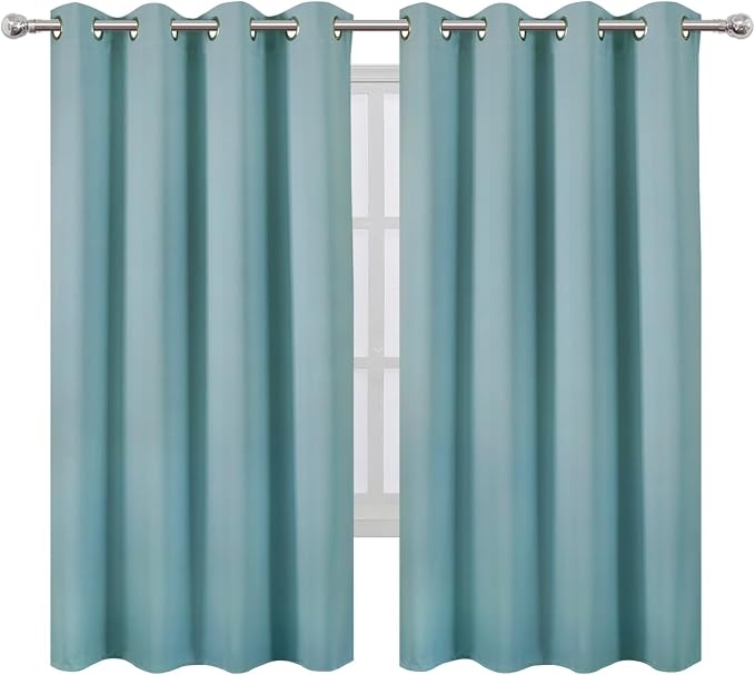 LEMOMO Stone Blue Blackout Curtains 52 x 63 Inch Length/Set of 2 Curtain Panels/Thermal Insulated Room Darkening Curtains for Bedroom and Living Room