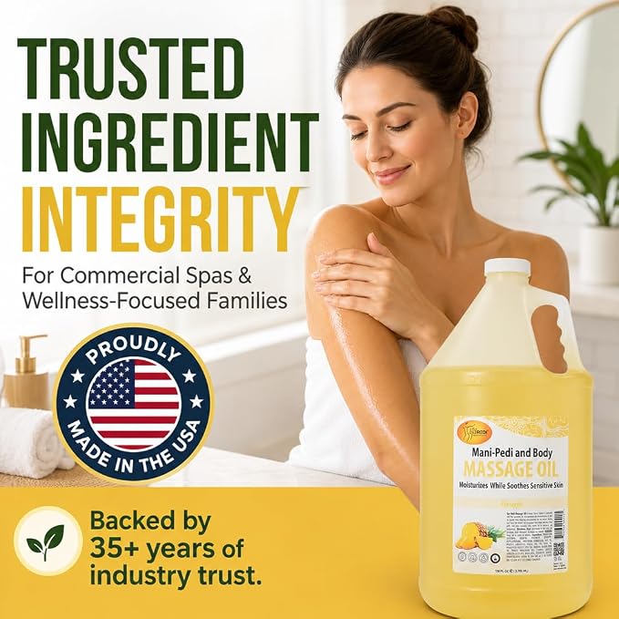 SPA REDI Pineapple Massage Oil – 5-Botanical Blend with Almond, Avocado & Vitamin E | Professional Spa & At-Home Full Body Use | Cruelty-Free, Sulfate-Free, Silicone-Free, Zero-Residue | 128 oz