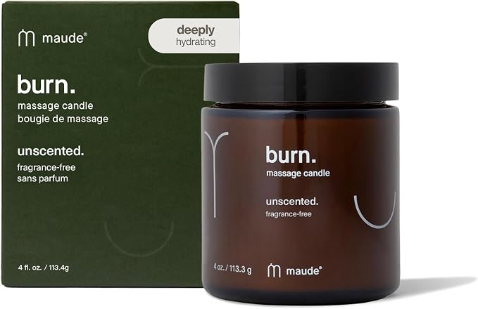 Maude Burn, Fragrance Free (No. 0) - Unscented Hydrating + Skin-Softening Soybean + Jojoba Oil Massage Candle - Fragrance-Free, Soothing Warm Massage Oil Candle - Relaxing Self Care Gifts (4 oz)