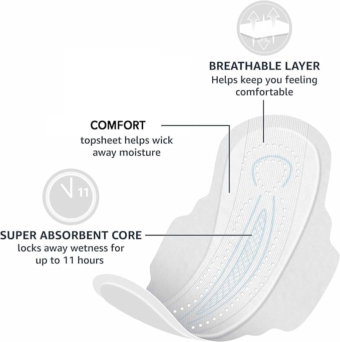 Amazon Basics Ultra Thin Pads with Flexi-Wings for Periods, Extra Long Length, Super Absorbency, Unscented, Size 3, 112 Count (4 Packs of 28)