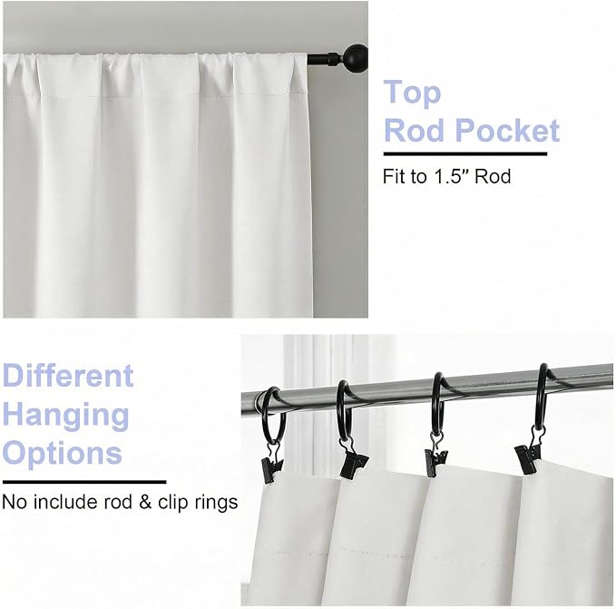 Simplebrand Ava Ivory Short Light Filtering Curtains for Bedroom 54 Inches Long 2 Panels Set, Solid Thermal Insulated, Energy Saving Window Treatment Curtains Light Filtering Drapes, W40 x L54 Inch