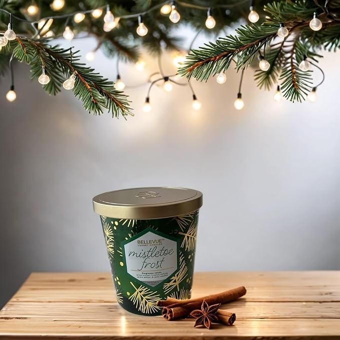 Bellevue Luxury Candles, 12 OZ Fragranced Candle, Soy Blend Wax, Essential Oils, Long-Lasting Burn, Home Fragrances, Aromatherapy Home Scented Candles Scent Mistletoe Frost