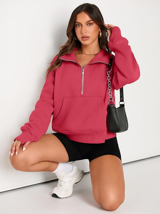 AUTOMET Womens Sweatshirts Half Zip Fleece Pullover Fall Outfits | Fall Fashion Clothes 2026,Cropped Sweatshirts,Cute Y2k Tops,Quarter Zipper Sweater,Winter Loungwear Outfits