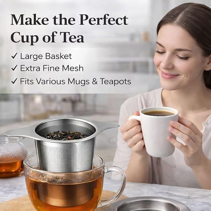 Infuser for Loose Leaf Tea, Stainless Steel Tea Infuser，Loose Leaf Tea Steeper Strainer with Double Handles, Extra Fine Mesh Ball Infusers, Diffuser Holder Filter for Mugs (Stainless material 2 Pcs)
