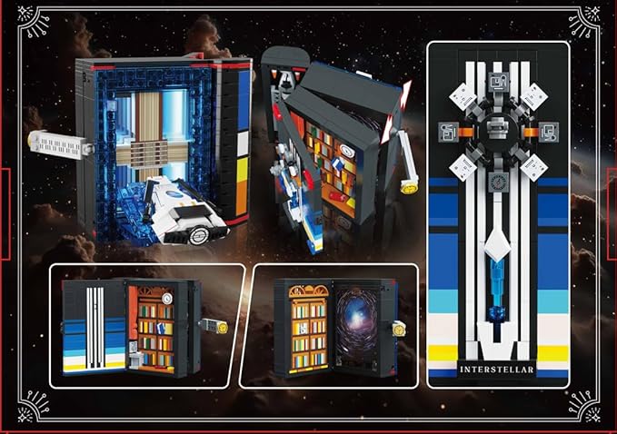 HOGOKIDS Magic Space Book Nook Building Set with LED Light, 945PCS Book Nook Building Block Sets for Bookshelf Home Decor, DIY Miniature Book Model Craft Kit, Christmas Birthday Gifts for Adults Teens