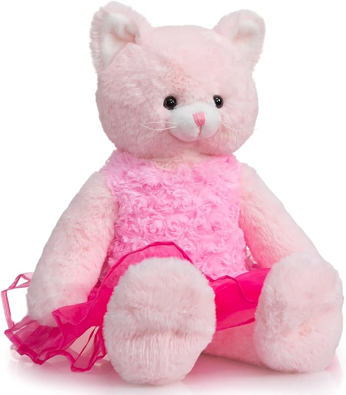 Ballerina Cat Stuffed Animal Cute Plush Cat in Tutu Skirt Birthday Dance Recital Gifts for Girls Kids 21’’ Pink