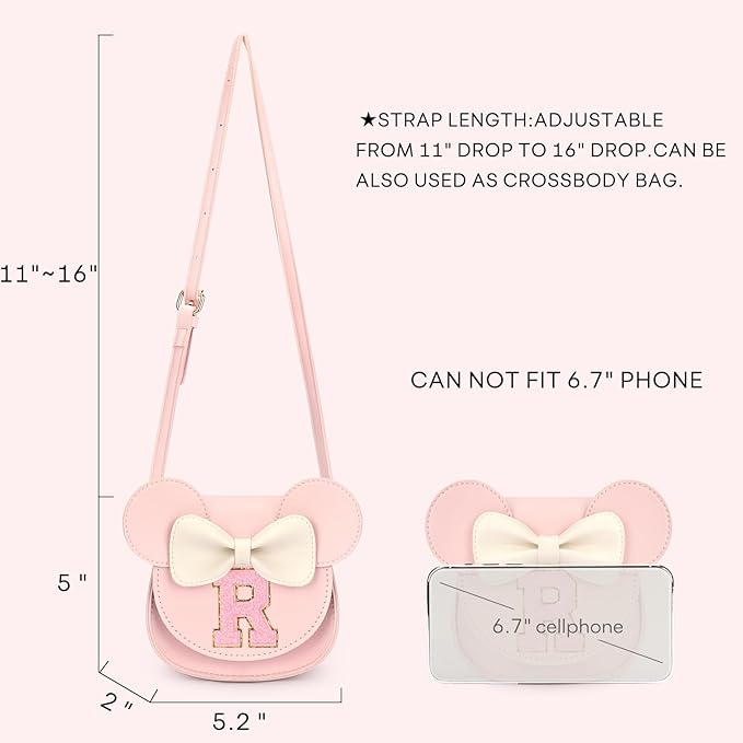 mibasies Toddler Purse Girl Gifts: Girls Birthday Gifts for 3-8 - Toys for Ages 2-4 Girls Mouse Ears Purse, Pink, Letter R