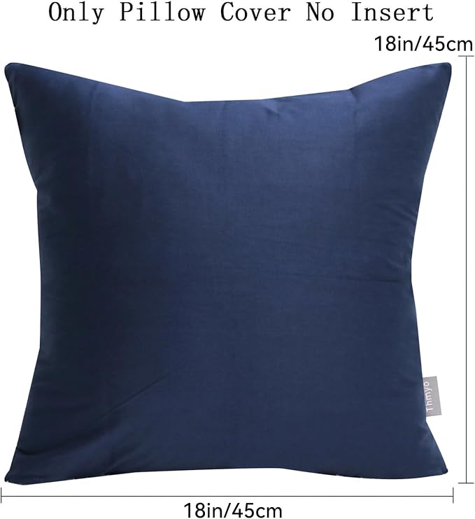 Thmyo 4-Pack 100% Cotton Comfortable Solid Decorative Throw Pillow Case Square Cushion Cover Pillowcase Sublimation Blank Pillow Covers Christmas DIY Throw Pillowcase(18x18inch/45x45cm,Midnight Blue)
