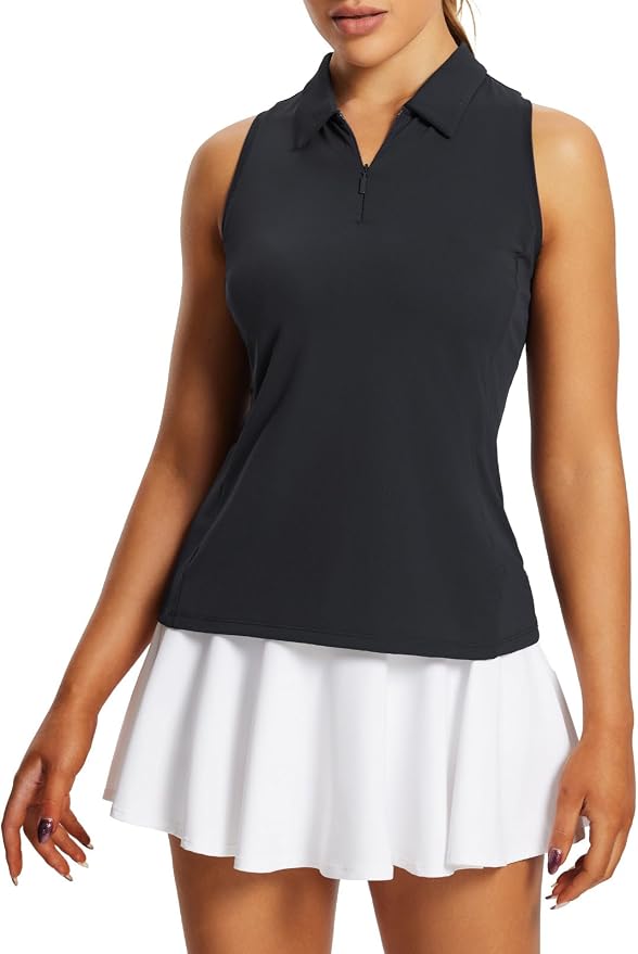 baleaf Women's Golf Shirts Sleeveless Polo Racerback with Zipper Collar | Upf 50+ Sun Protection; Racerback for Free Movement; Quick-Dry and 1/4 Zipper Collar.Perfect for Golf, Tennis and Pickleball