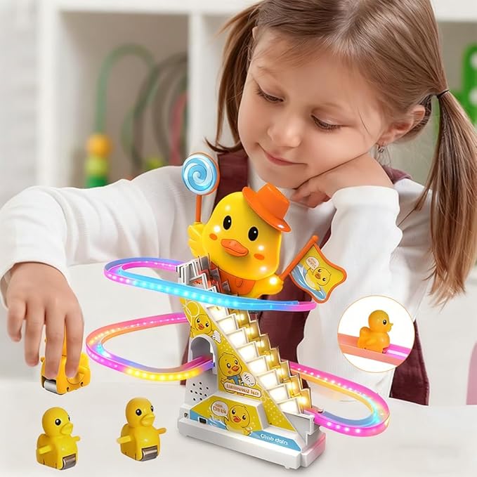 Duck Climbing Toy Set Electric Light Slide Climbing Toys for Automatic Stairs,Playful Santa Race Game Christmas Roller Climbing Toys with LED Light and Music for Toddlers Boys Girls