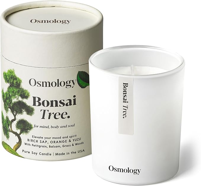 Bonsai Tree Aromatherapy Candle – Orange, Yuzu & Balsam Scented Candle, Plant-Based Wax, 7 oz, 45 Hour Burn Time, Fresh & Uplifting Candle