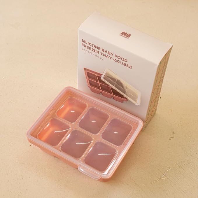 Silicone Freezer Tray, Made in Korea, Meal Prep & Food Storage Cubes with Lid for Purees, Soups, Fruits, Vegetables, Breastmilk (Terracotta Rose, 6 Cube - 8.12oz)