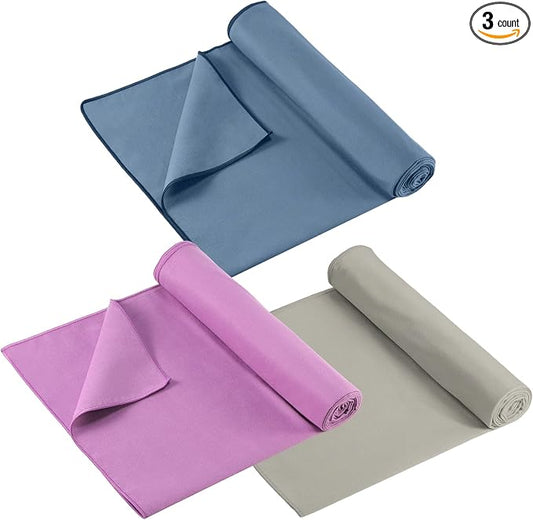 Breling 3 Pack 26"x73" Hot Yoga Mat Towel Pack Non-Slip Yoga Mat Gym Sweat Absorbent Microfiber Towel for Pilates Workout Women Men