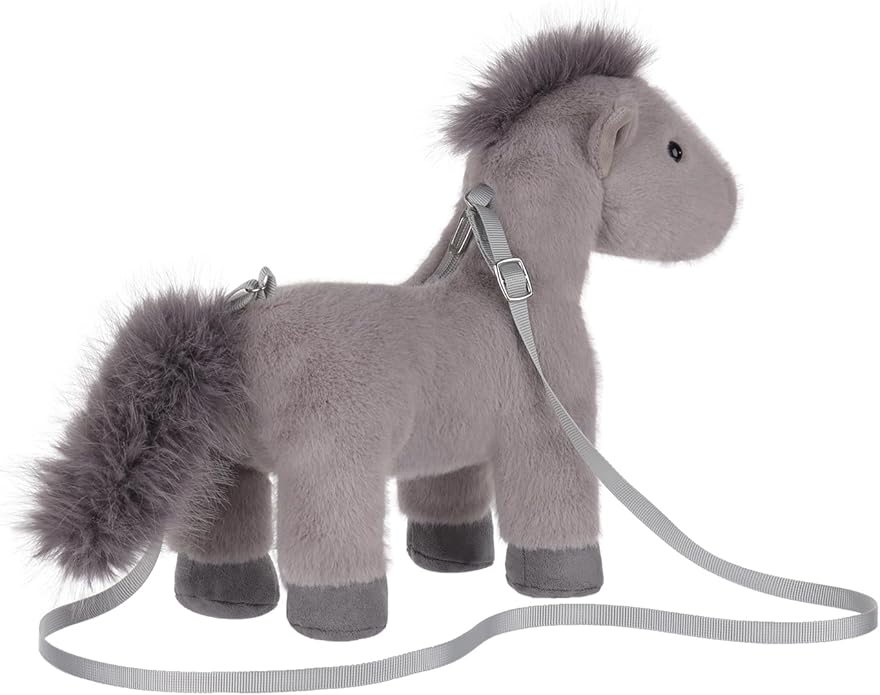 Apricot Lamb Pony Horse Shaped Crossbody Plush Purse, Stuffed Animal Shoulder Bag, Kids Fashion Handbags, 11.9 Inches