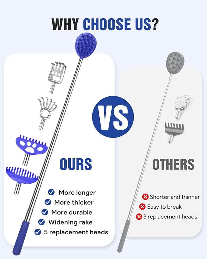 Gelibo Telescoping Back Scratcher with 5Pcs Detachable Heads, Extendable Back Massager Tool, Fathers Day Dad Gifts from Wife Daughter Son, Mens Gifts, Husband with Beautiful Box - Blue