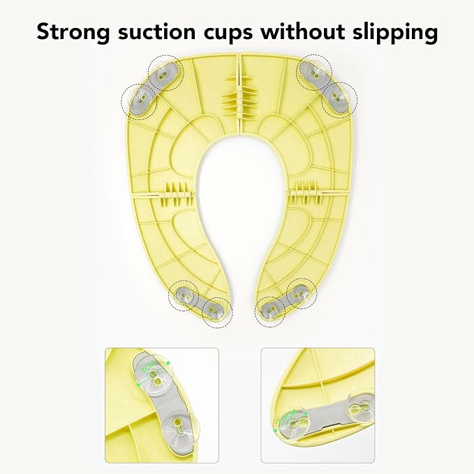 Folding Travel Potty Training Seat for Toddlers, Foldable Toilet Seat Cover with Non Slip Suction Cup (Yellow)