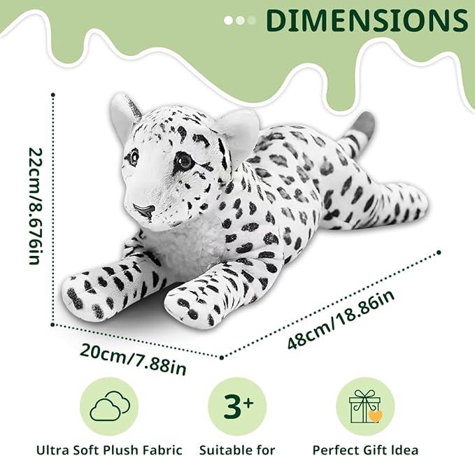 Snow Leopard Plush White 19" Large Snow Leopard Stuffed Animal Pillow Cute Soft Plush Toys Realistic Deocr Birthday Gift for Kids