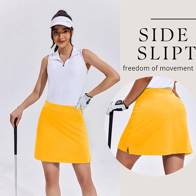 Ekouaer 16" Skorts for Women with Pockets Golf Pickleball Tennis Skirt | Silicone Grippers,2 Inner Pockets,Wide Waist,Side Slit Hem,Breathable,Soft,Lightweight
