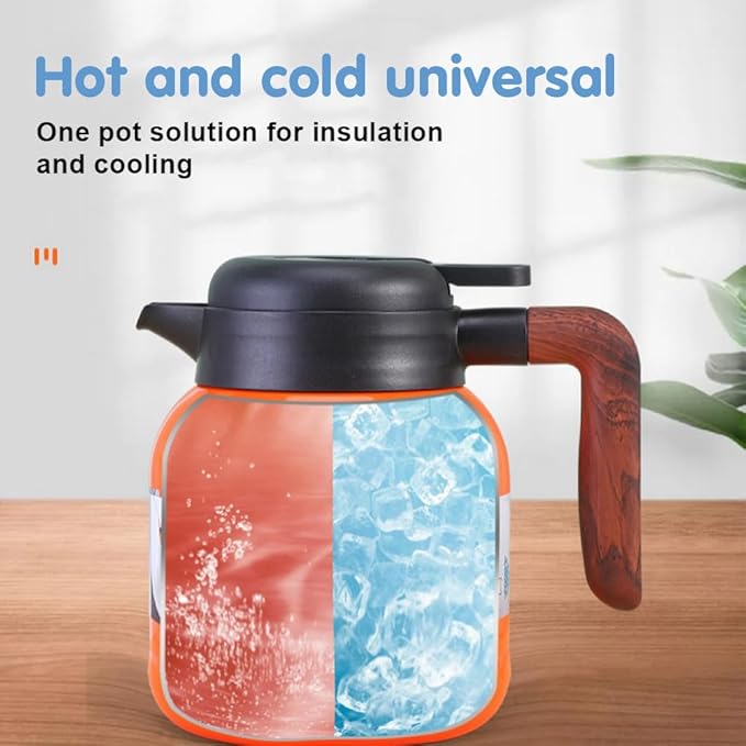 Vintage Floral Pattern Tea Pots – Built-in Infuser,Vintage Floral Teapot with Built In Infuser Stainless Steel Thermal Carafe with Lid for Hot Drinks,Green(Wooden handle,35oz)