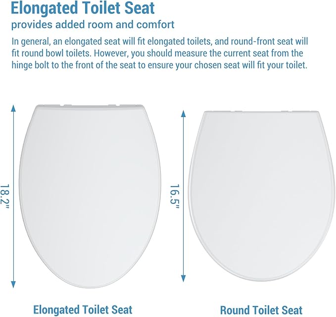 Elongated Toilet Seat Cover – PP Locking Hinge Toilet Seat with Flat Lid, White Slow Close Design for Standard Elongated Toilets, Durable & Easy to Clean