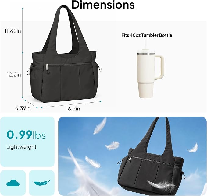 TOPEAST Foldable Tote Bag for Women with Yoga Mat Holder,Travel Tote Bag with Water Bottle Pocket,Lightweight Workout Gym Bag