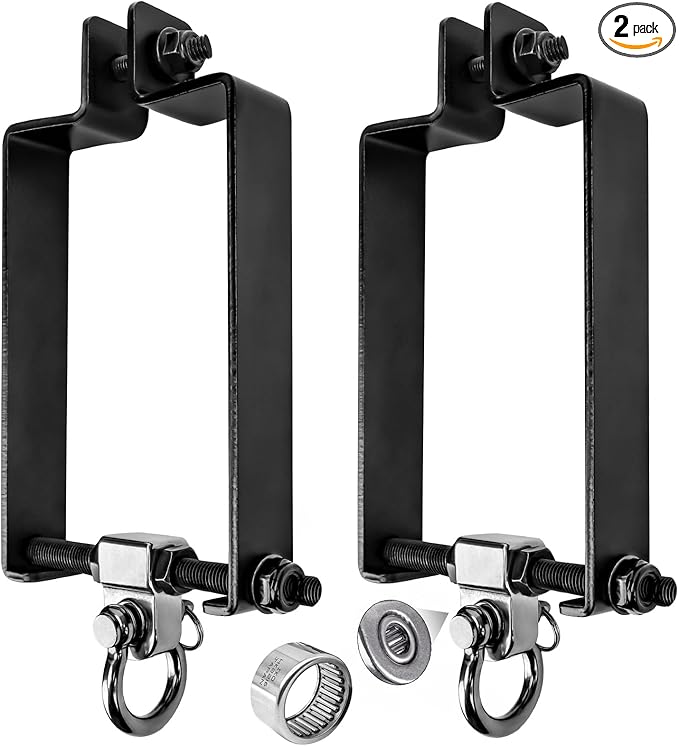 Heavy Duty Swing Hangers with 180° Snap Hooks Metal Swingset Accessories Swing Set Brackets Hardware Swingset Attachments Wooden Sets Playground Porch Outdoor Indoor (Black of 2Pcs)
