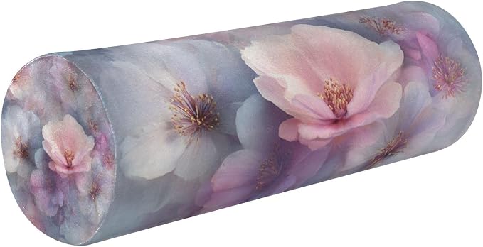Blue Purple Cherry Blossoms Neck Roll Pillow Bolster Round Health Memory Foam Long Cervical Cylinder Pillows with Removable Washable Cover for Body Bed Legs Back Yoga