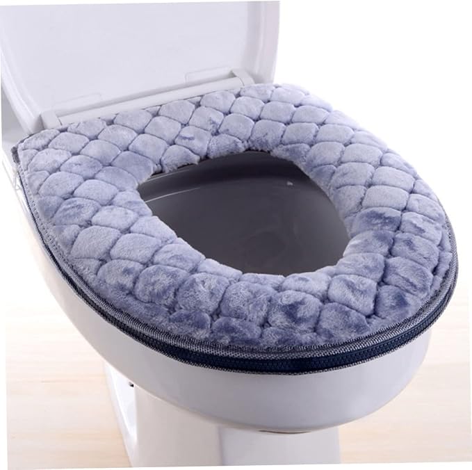 Toilet Seat Cover, Toilet Seat Cushion Warmer Washable Cover Pads with Zipper, Grey