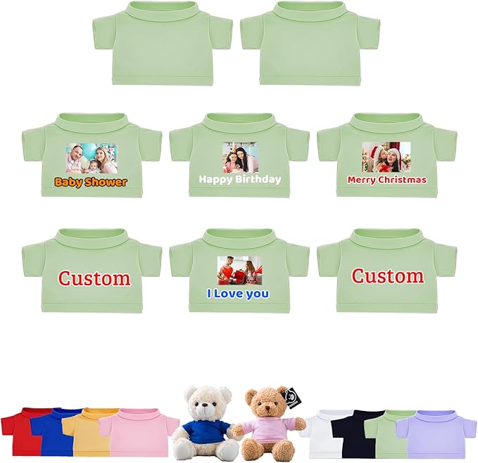 8 Pcs Custom Teddy Bear Clothes with Name Photo, Personalized Stuffed Animal Clothing Fit 8-16inch Stuffed Bear Clothing, Personalized Clothes for Teddy Bears Make Your Own Plush Doll Shirt