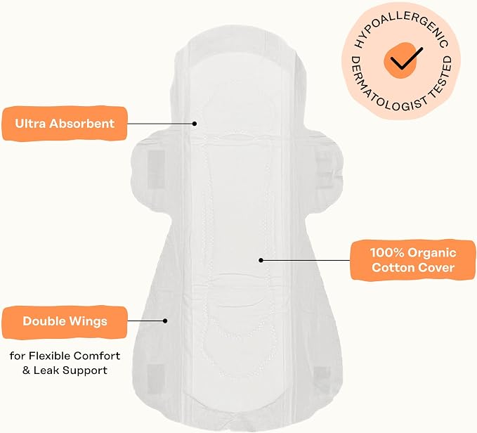 The Honey Pot Company - Sanitary Pads for Women - Non-Herbal Heavy Flow Daytime w/Wings - Organic Cotton Cover & Ultra-Absorbent Core - Feminine Care - 14 ct