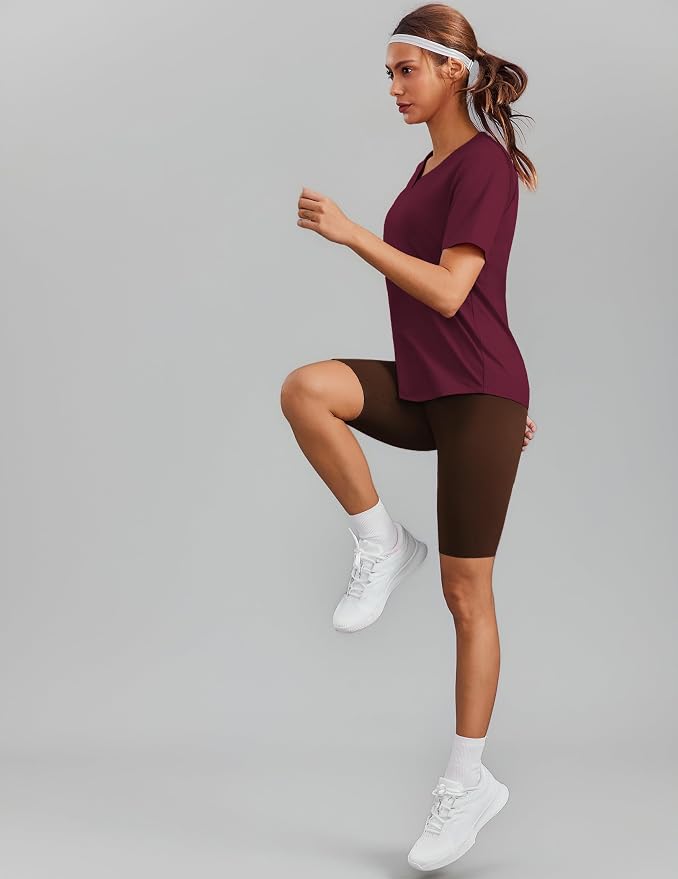 PINSPARK Soft Workout Tops for Women Short Sleeve V Neck Moisture Wicking UPF 50+ Sun Protection Quick Dry Gym Shirts
