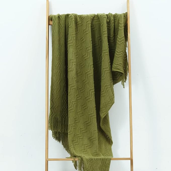 CREVENT Knitted Decorative Throw Blanket for Couch Sofa Chair Bed，Soft Warm Cozy Light Weight for Spring Summer Fall (50''X60'' Avocado Green Christmas Green)