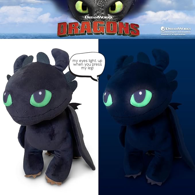 How to Train Your Dragon Toothless Super Soft Plush Cozy Cuddle Pillow Buddy with Light Up Eyes for Comfort, (Officially Licensed Product) by Franco